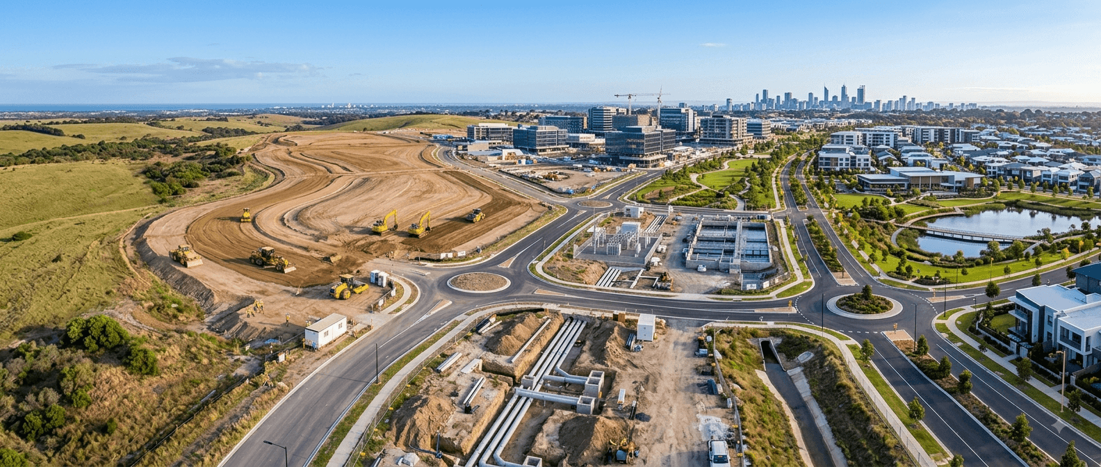 Reference only, not Qaydan City — road and utility works in progress elsewhere